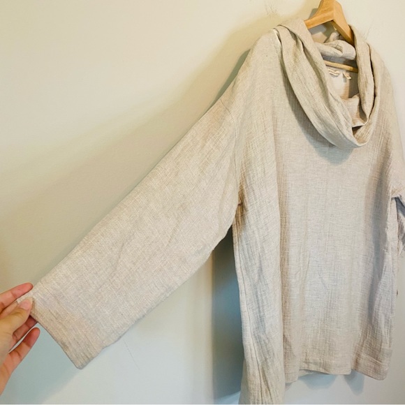 Soft Surroundings Taylen Beige Linen Cotton Blend Tunic Cowl Neck Top Size L - Picture 3 of 7